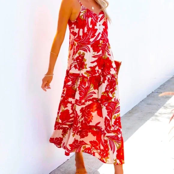 Vici | Dresses | Vici Collection Red Floral Midi Dress | Poshmark